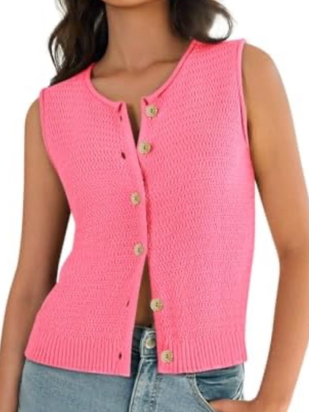 Unbranded Women’s Pink Knit Sleeveless Button Front Vest Estimated Medium